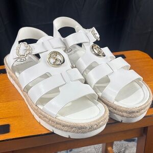 White Sandals with Gold Accents